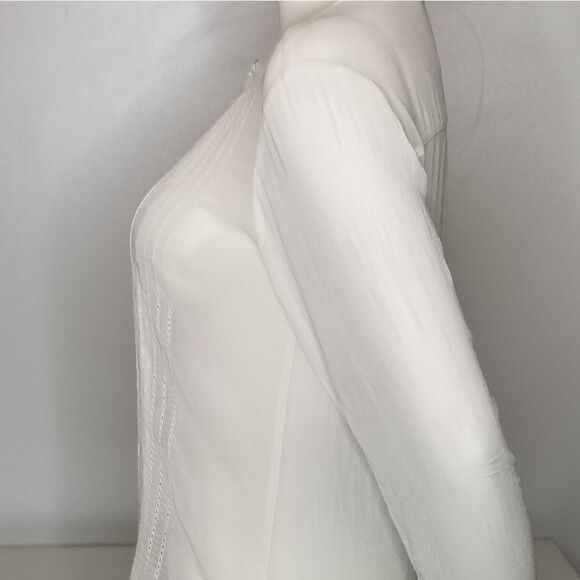 Zara Woman White Embroidered Sheer Button Up Blouse Size S - Picture 5 of 11